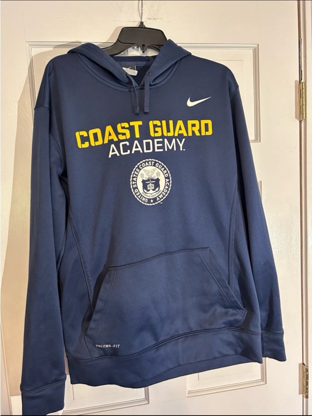 Coast Guard academy Nike Navy and Yellow Therma-Fit Pullover Hoodie. Size Large